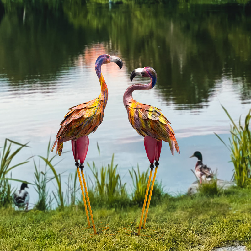 Bay Isle Home™ Rainbow Flamingo Garden Sculpture & Reviews | Wayfair